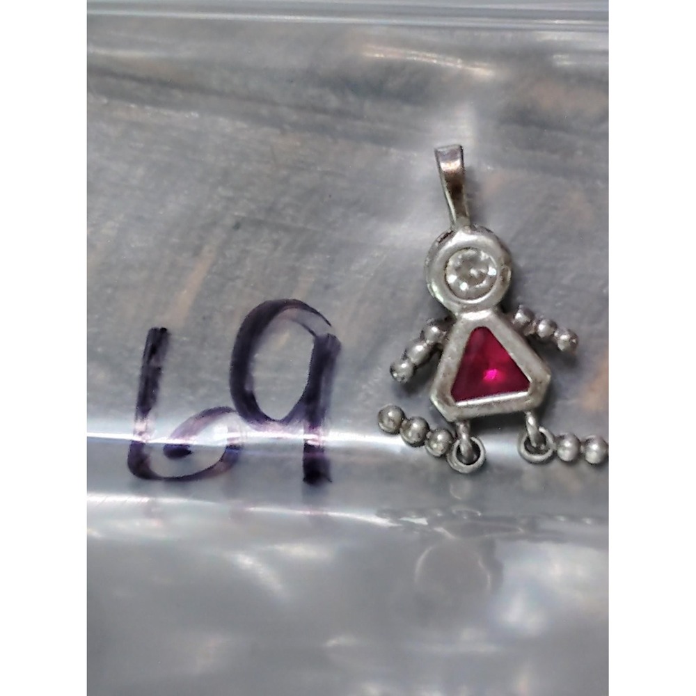 925 Sterling Silver Vintage Articulated Little Girl Pendant Pink Clear CZ Charm